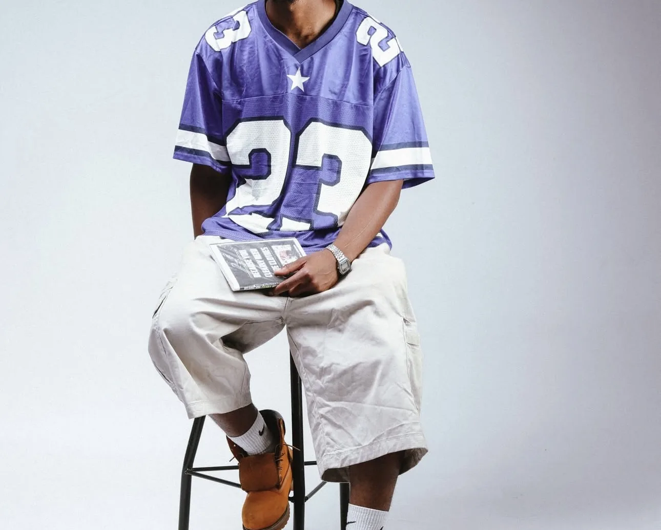 7nity purple 23 mesh jersey with bone cargo shorts